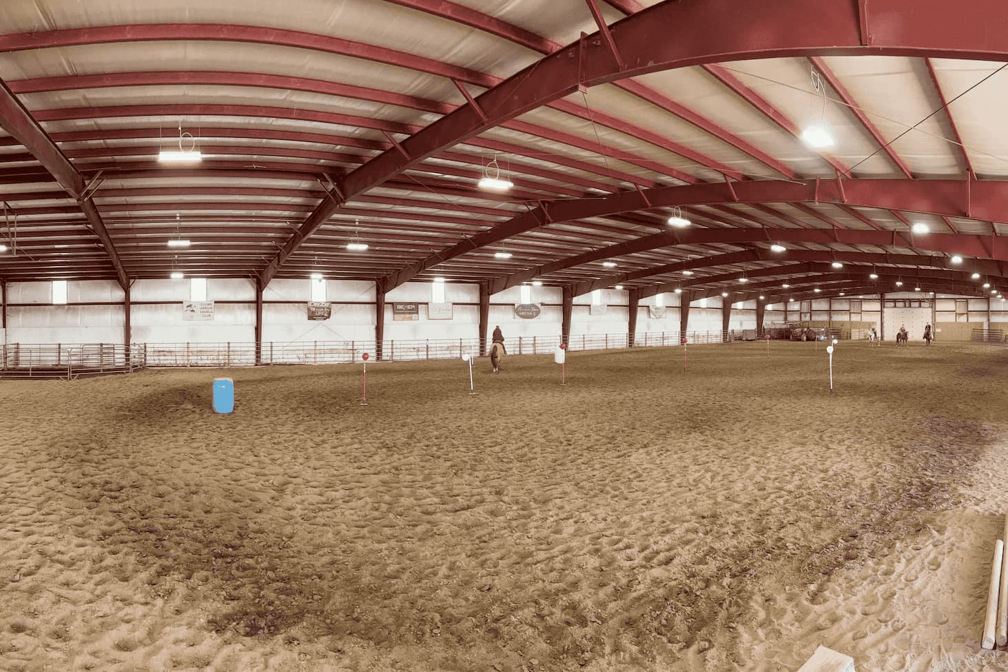 A panorama of the Prairie Rose Arena interior.